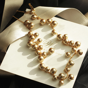 显气质低调奢华浓金珍珠75cm毛衣链重工质感真空镀金强保色长项链