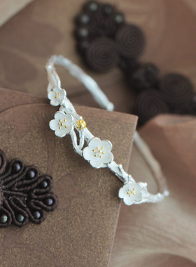 通体复古风浪漫樱花银手镯