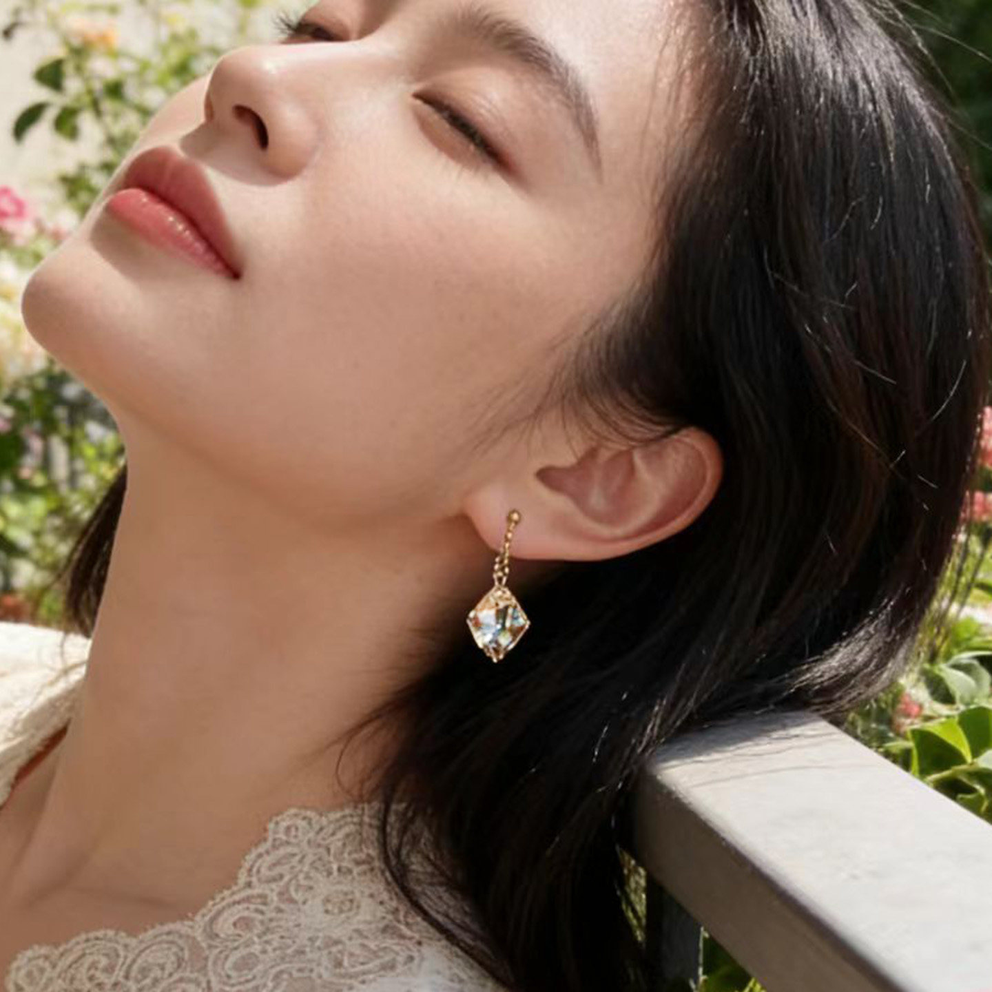 原创闪璀璨S家水晶 通体美产14K包金注金耳环无耳洞女蚊香盘耳夹