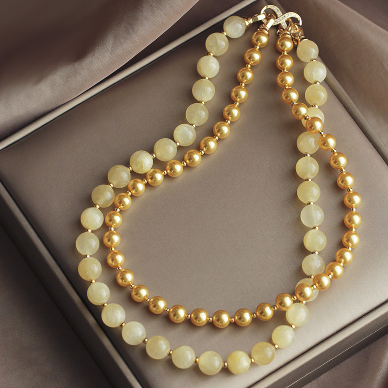 高级感轻奢金珠金丝玉双层女项链