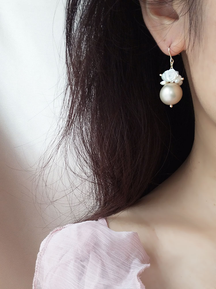 原创洛可可花园美产女贝母耳环