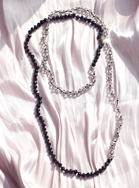 原创 气场全开！灰黑撞色水晶124cm超长毛衣链小众气质冷淡风项链