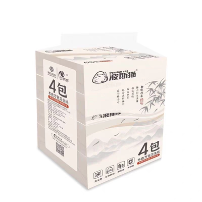 波斯猫卫生纸压花柔韧竹浆本色厕纸 428张/包  方包金装