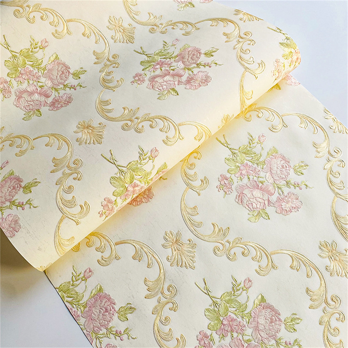 欧式田园精压花纹墙纸卧室客厅书房电视机背景墙家用装饰浮雕壁纸