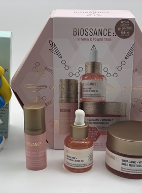 美国 Biossance VC粉晶面霜套装 玫瑰面霜50ml玫瑰油15ml精华10ml