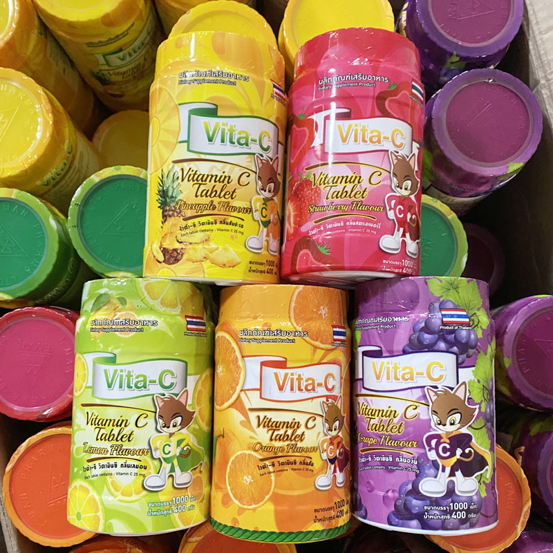 泰国原装VC咀嚼片维生素C糖果1000粒含片vita-c橙子菠萝柠檬葡萄
