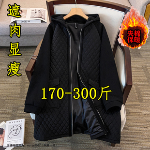 胖mm200加厚保暖面包服外套 棉衣棉服女冬季 300斤特大码 菱格中长款