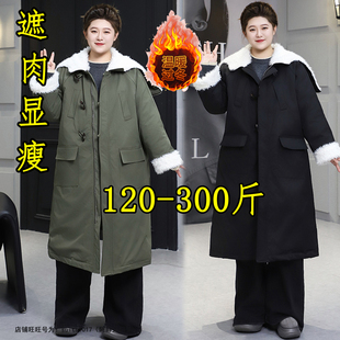 棉服外套 200保暖羊羔毛工装 300斤特大码 胖mm显瘦加绒派克服女冬季