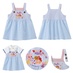 高定 mk夏季新款女童日系卡通可爱hb饼干小兔背带裙连衣裙