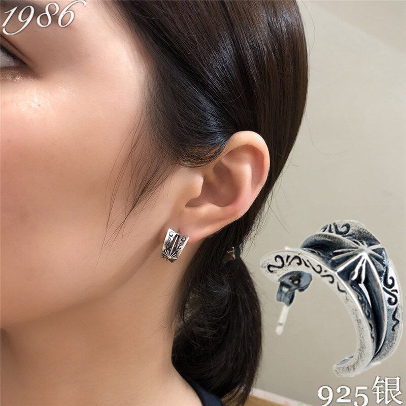 纯银雕花做旧朋克风印第安耳圈