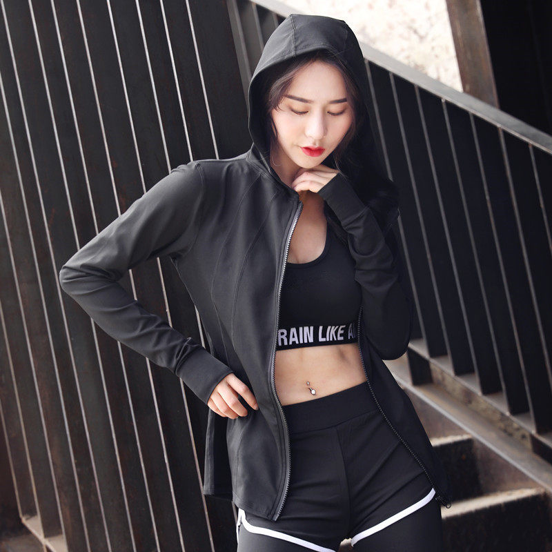 大码春秋瑜伽服套装速干衣修身长袖专业健身房跑步运动外套女显瘦