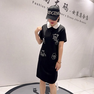 6238女权贵族初夏新品刺绣图案洋气减龄休闲风连衣裙加大码女装