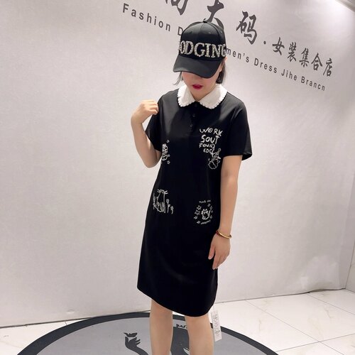 6238女权贵族初夏新品刺绣图案洋气减龄休闲风连衣裙加大码女装