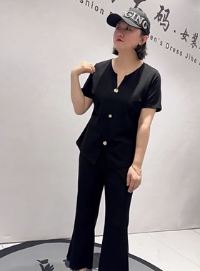 3159女权贵族初夏新品简洁大方气质显瘦休闲短袖上衣加大码女装