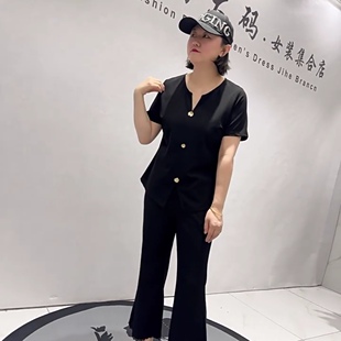 3159女权贵族初夏新品简洁大方气质显瘦休闲短袖上衣加大码女装