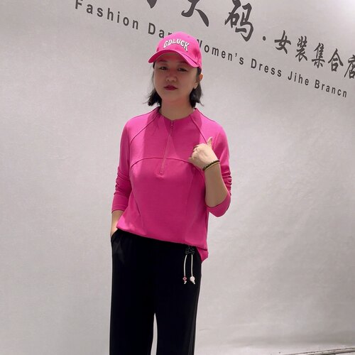 3685芮娜依莲秋款新品简约时尚半拉链高级感显瘦长袖上衣加大码