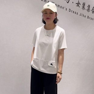 加大码 3265蓝鲸之吻初夏新品 简约休闲遮肉蛋形短袖 上衣T恤衫 女装