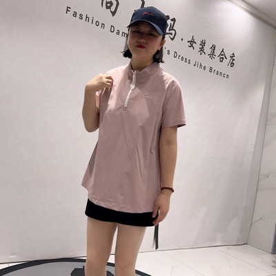 1452针丝缘子汇初夏新品一手长刺绣字母半拉链减龄衫加大码女装