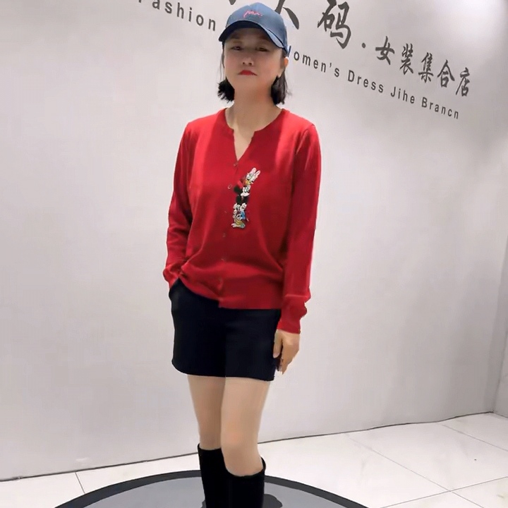 1515女权贵族年货春款新品减龄刺绣图案V领针织开衫加大码女装