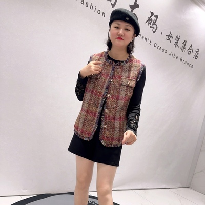 6169芮娜依莲春款新品时尚洋气高档气质风小香风马甲加大码女装