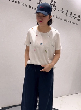 5019芮娜依莲夏款新品云朵棉彩色刺绣图案百搭减龄衫加大码女装