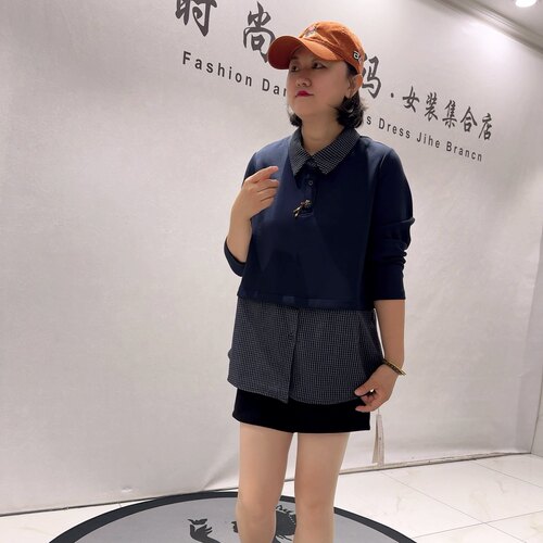 8323女权贵族秋款新品设计感假两件舒适时尚百搭减龄衫加大码女装