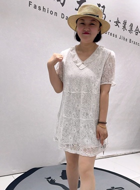 5875芮娜依莲夏款新品一手长v领女人味短袖上衣气质衫加大码女装