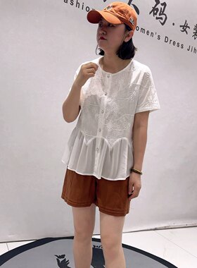 3511女权夏款新品女人味拼接雪纺面料设计感减龄衫加大码女装