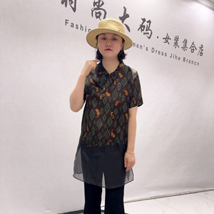 31110女权贵族夏款新品一手长人丝面料拼接欧根纱设计感气质衫