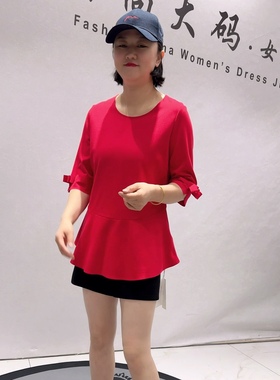 26366天骄一生水春款年货一手长收腰女人味半袖显瘦减龄衫加大码