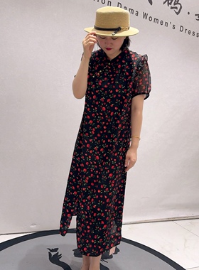 5331芮娜依莲夏款新品底边开衩木耳边女人味单层旗袍裙加大码女装