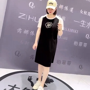 饰设计遮肉连衣裙 拼接撞色小花装 5058休闲女人味衫 芮娜依莲夏款