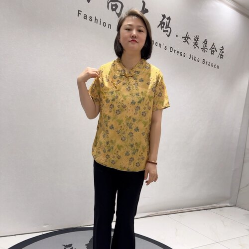 3260女权贵族初夏新品新中式女人味盘扣花色国风气质衫加大码女装