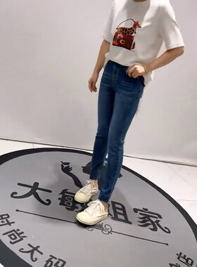 8903柏菲蒂春款年货松紧高腰四面弹力百搭水洗牛仔小脚裤加肥加大