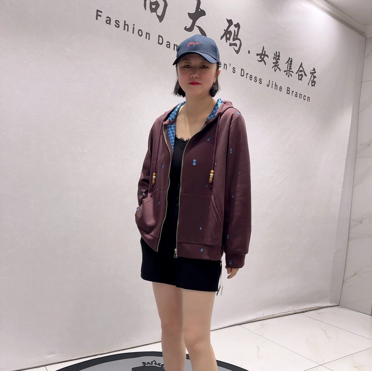 6505针丝缘子汇春款新品设计感洋气减龄连帽卫衣外套加大码女装