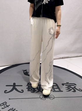 5023芮娜依莲夏款新品重工亮钻时尚洋气松紧腰休闲裤加大码女裤