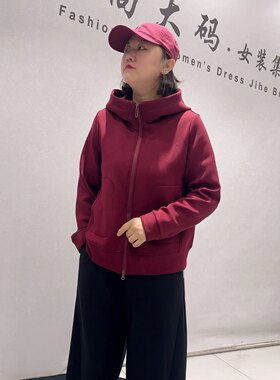 26773天骄一生水秋款新品双拉链简约百搭拉绒长袖外套加大码女装