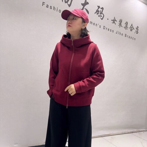 26773天骄一生水秋款新品双拉链简约百搭拉绒长袖外套加大码女装
