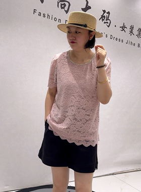 5125芮娜依莲夏款新品重工衣领舒适透气女人味蕾丝衫加大码女装