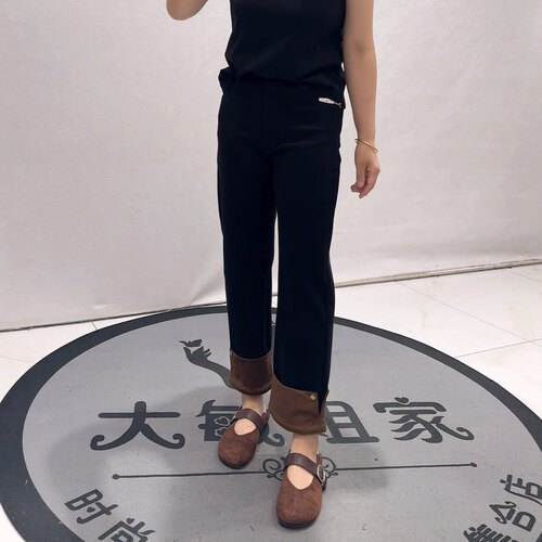 89016柏菲蒂秋款新品裤腿挽边设计显瘦百搭洋气烟管裤加大码女裤