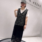 女装 1951芮娜依莲初夏新品 真两件套加大码 T恤衫 流苏马甲搭配短袖