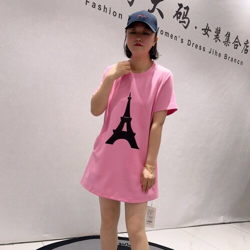 26378天骄一生水初夏新品一手长两侧带兜简约休闲T恤衫加大码女装