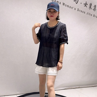 3217女权贵族初夏新品 口气质上衣加大码 女装 简洁大方刺绣衣领袖