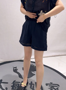 3271B女权贵族夏款新品松紧腰镂空设计舒适百搭遮肉短裤加大码