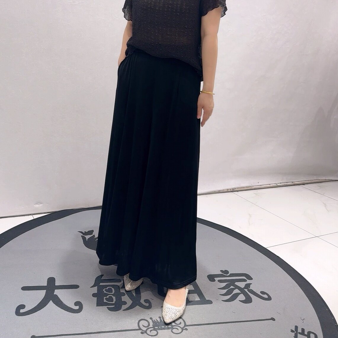 5238芮娜依莲夏款新品松紧腰醋酸面料遮肉显瘦休闲裤加大码女裤