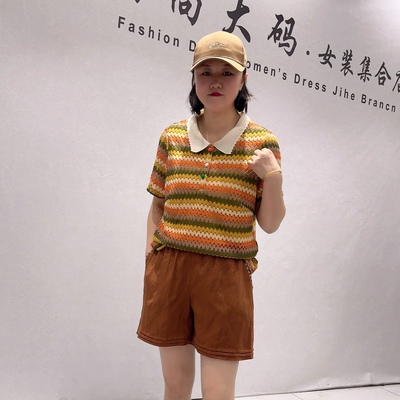 5609芮娜依莲初夏新品撞色扣针织领带内衬百搭减龄衫加大码女装