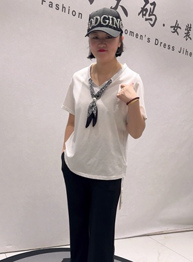 3020女权贵族初夏新品简洁大方天丝棉短袖上衣气质衫加大码女装