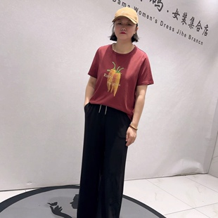 1983芮娜依莲初夏新品舒适百搭重工减龄圆领短袖T恤衫加大码女装