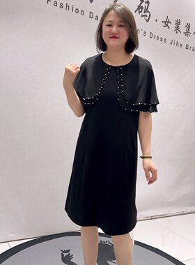 5642芮娜依莲夏款新品自带披肩洋气时尚简约显瘦连衣裙加大码女装