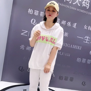 洋气宽松遮肉休闲T恤衫 加大码 欧货连帽卫衣女时尚 真丝缘1411夏款